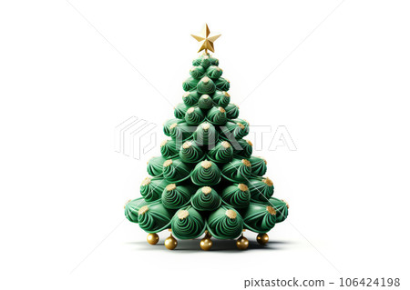 Christmas tree with golden star in 3d style on white background. Generative AI 106424198