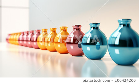 色彩繽紛、閃閃發亮的陶器的排列 色彩繽紛、閃閃發亮的陶器的排列 106424206