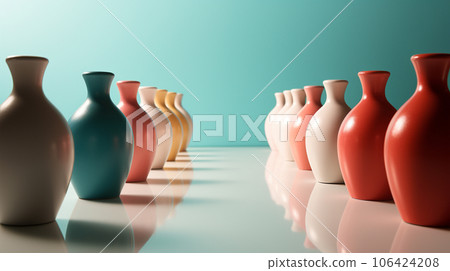 色彩繽紛、閃閃發亮的陶器的排列 色彩繽紛、閃閃發亮的陶器的排列 106424208