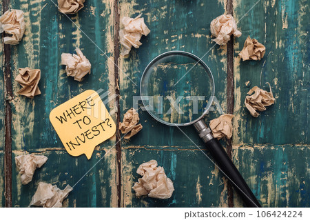 text on yellow speech bubble WHERE TO INVEST 106424224