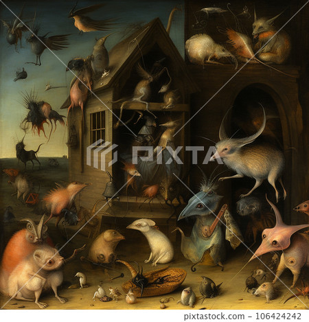 Nightmare, horror, halloween background, fabulous fantastic scary terrible animals, fish, insects, moon, night Nightmare, horror, halloween background, fabulous fantastic scary terrible animals, fish, insects, moon, night 106424242