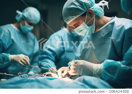 Surgeons team performing surgical operation in operating room. Generative AI 106424308