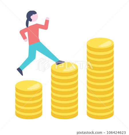 Businesswoman with coin graph Businesswoman with coin graph 106424623