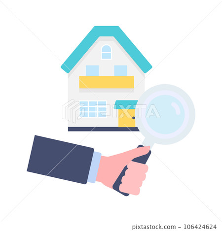 Illustration looking at a house with a magnifying glass Illustration looking at a house with a magnifying glass 106424624