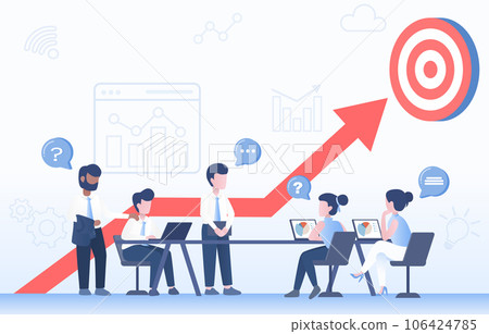 Business people meeting, discussion, ask question and FAQ concept. Connect, exchange and share information for successful business growth. Flat vector design illustration. Business people meeting, discussion, ask question and FAQ concept. Connect, exchange and share information for successful business growth. Flat vector design illustration. 106424785