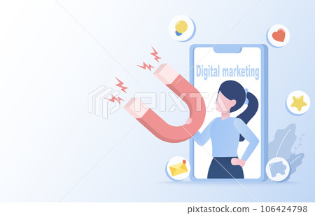 Digital marketing and attract customer satisfaction concept. Social media, online content, advertising campaign, promotion. Strategy for customer satisfaction, competition or opportunity. Digital marketing and attract customer satisfaction concept. Social media, online content, advertising campaign, promotion. Strategy for customer satisfaction, competition or opportunity. 106424798