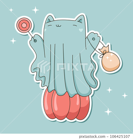 Halloween Vector Decoration sticker.Hand Drawn Illustration with Cute Happy Halloween ghost Isolated 106425107
