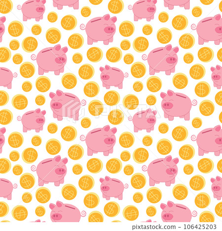 pattern piggy bank with gold coins pattern piggy bank with gold coins 106425203