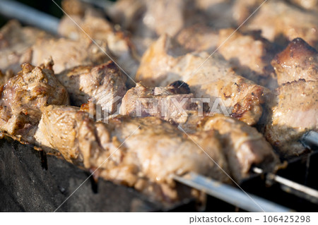 shish kebab on a skewer close-up 106425298