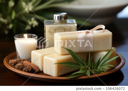 handmade soap carefully tied with a silk ribbon. handmade soap carefully tied with a silk ribbon. 106426072