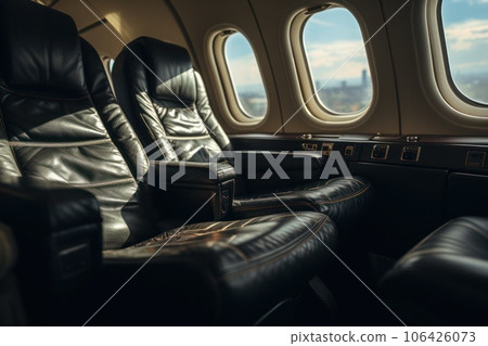 Clean airplane interior with window and chair seats Clean airplane interior with window and chair seats 106426073