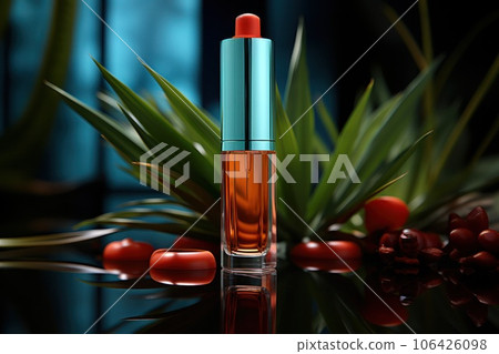 Container for cosmetic products with in turquoise orange, for label mockup 106426098