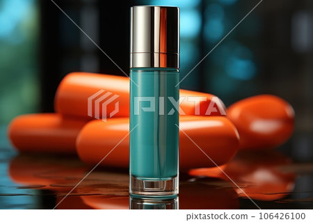 Container for cosmetic products with in turquoise orange, for label mockup 106426100