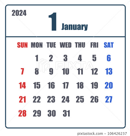 2024 年 1 月的簡單日曆 106426237