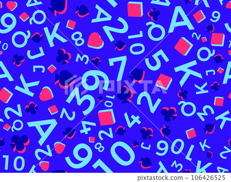 Seamless pattern with card suits: diamonds, hearts, clubs, spades in 3d style. Isometric card suit with symbols: Ace, Jack, Queen, King. Design of printing, advertising and banner. Vector illustration Seamless pattern with card suits: diamonds, hearts, clubs, spades in 3d style. Isometric card suit with symbols: Ace, Jack, Queen, King. Design of printing, advertising and banner. Vector illustration 106426525