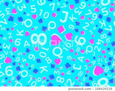 Seamless pattern with card suits: diamonds, hearts, clubs, spades in 3d style. Isometric card suit with symbols: Ace, Jack, Queen, King. Design of printing, advertising and banner. Vector illustration Seamless pattern with card suits: diamonds, hearts, clubs, spades in 3d style. Isometric card suit with symbols: Ace, Jack, Queen, King. Design of printing, advertising and banner. Vector illustration 106426526