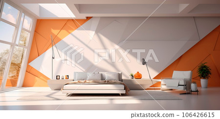 Geometric minimalist room interior design with clean lines and minimal decorative details Generative AI 106426615