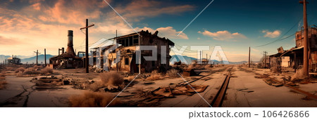 abandoned town affected by toxic contamination from nearby industrial activities Generative AI 106426866