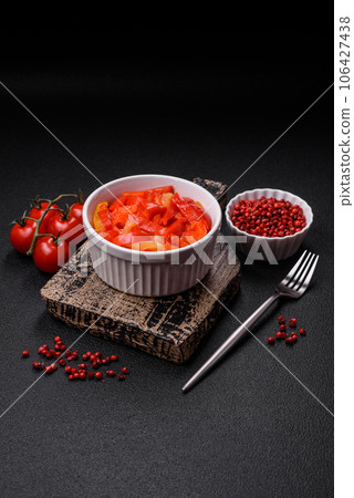 Delicious fresh saute sweet bell pepper slices with onion, salt, spices and herbs Delicious fresh saute sweet bell pepper slices with onion, salt, spices and herbs 106427438