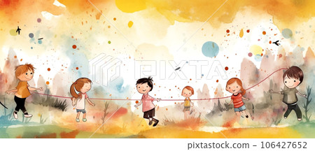 Group of happy cute smiling kids on a colorful background. World children's day. Generative AI 106427652