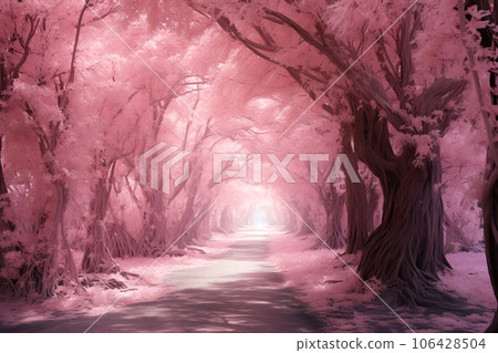 Pink Blossoms Sakura, landscape of river flowing through forest or park Pink Blossoms Sakura, landscape of river flowing through forest or park 106428504