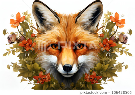 A cute fox and flowers. Illustration A cute fox and flowers. Illustration 106428505