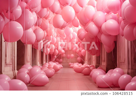 Room decorated with pink balloons 106428515