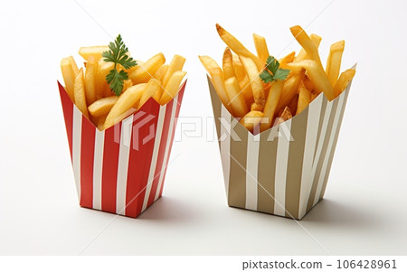 Fried fries in a packing box. 106428961