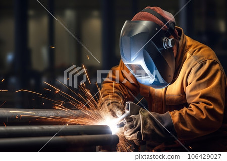 A male welder makes welding of metal parts. A male welder makes welding of metal parts. 106429027