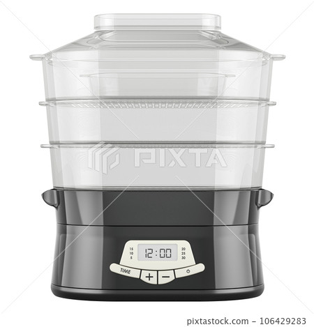 Food steamer, steam cooker. Black color, front view. 3D rendering 106429283