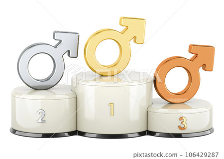 Male Winners Podium. 1, 2, 3 places. 3D rendering 106429287