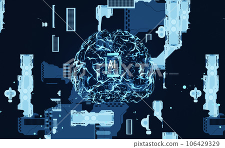 AI system ingesting large amounts of deep learning labeled training data, analyzing for correlations and patterns to imporve prediction model. Neural network artificial brain 3d rendering animation AI system ingesting large amounts of deep learning labeled training data, analyzing for correlations and patterns to imporve prediction model. Neural network artificial brain 3d rendering animation 106429329