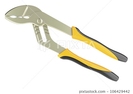 Water Pump Pliers, Slip Joint Pliers, Wrench Pliers with Comfort Grips, 3D rendering Water Pump Pliers, Slip Joint Pliers, Wrench Pliers with Comfort Grips, 3D rendering 106429442