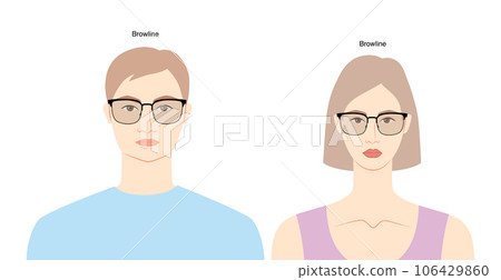 Browline frame glasses on women and men flat character fashion accessory illustration. Sunglass front view unisex 106429860