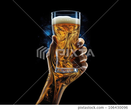 A man's hand holds a glass glass of beer A man's hand holds a glass glass of beer 106430096