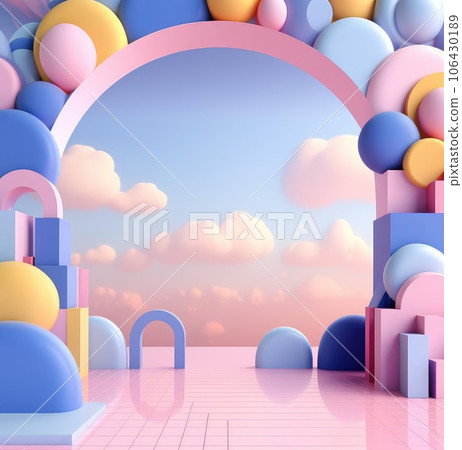 Minimalistic scene of multi-colored 3D primitives Minimalistic scene of multi-colored 3D primitives 106430189