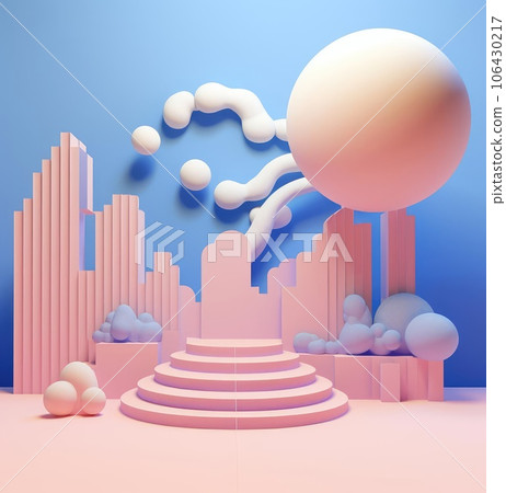 Minimalistic scene of multi-colored 3D primitives 106430217