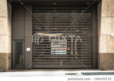 Do not block sign, on a garage door of residential building in Down Town of New Jersey, USA 106430728