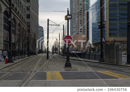 Jersey City, New Jersey, USA, view of Exchange Place light rail station 106430756