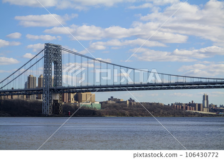 Hudson River Park in New Jersey, view to New York City in sunny spring day Hudson River Park in New Jersey, view to New York City in sunny spring day 106430772