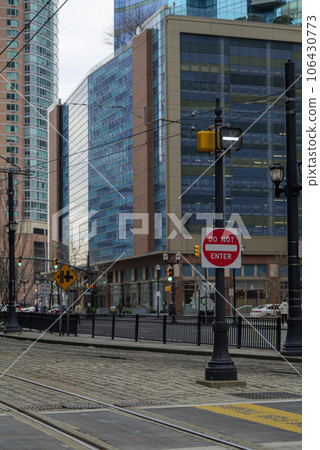 Jersey City, New Jersey, USA, view of Exchange Place light rail station Jersey City, New Jersey, USA, view of Exchange Place light rail station 106430773