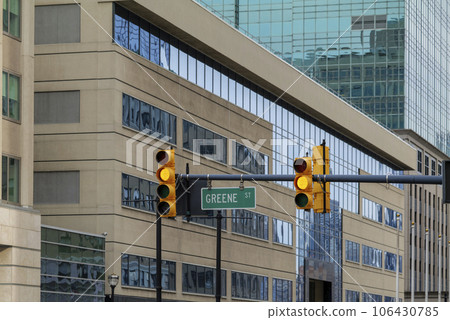 Jersey City, NJ, USA Streets and buildings in downtown Jersey City. City lines and colors 106430785