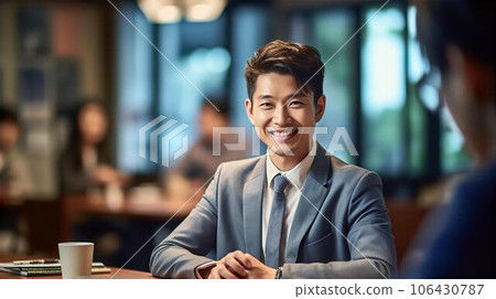 Asian businessmen (sales, consultants, planners) having business negotiations, consultations, and meetings at cafes and restaurants 106430787