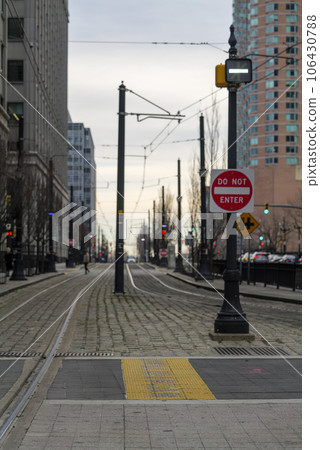 Jersey City, New Jersey, USA, view of Exchange Place light rail station Jersey City, New Jersey, USA, view of Exchange Place light rail station 106430788