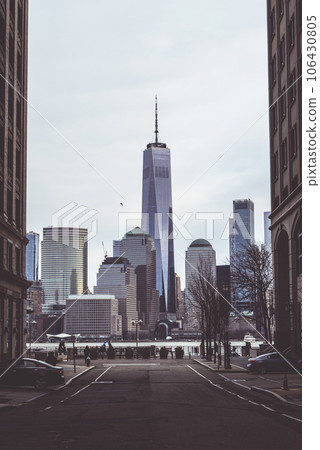 World Trade center building in Manhattan, view from between buildings from New Jersey World Trade center building in Manhattan, view from between buildings from New Jersey 106430805