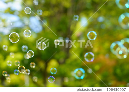 Summer vacation, soap bubbles in the park square Summer vacation, soap bubbles in the park square 106430907