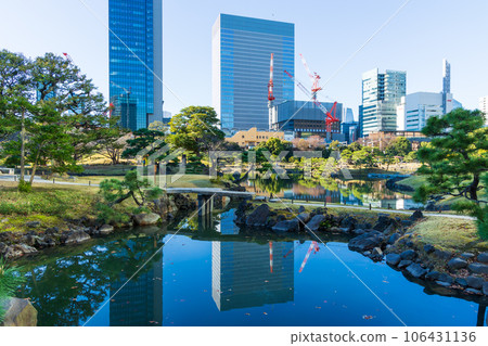 Kyu-Shiba Rikyu Garden in autumn leaves in Minato Ward, Tokyo in late autumn 106431136