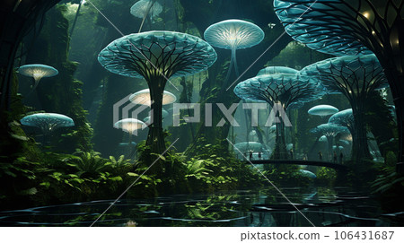 Ethereal Luminescence: Futuristic Jungle Canopy Ethereal Luminescence: Futuristic Jungle Canopy 106431687
