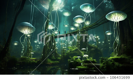 Ethereal Luminescence: Futuristic Jungle Canopy Ethereal Luminescence: Futuristic Jungle Canopy 106431699