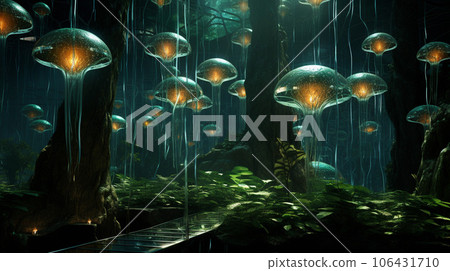 Ethereal Luminescence: Futuristic Jungle Canopy Ethereal Luminescence: Futuristic Jungle Canopy 106431710
